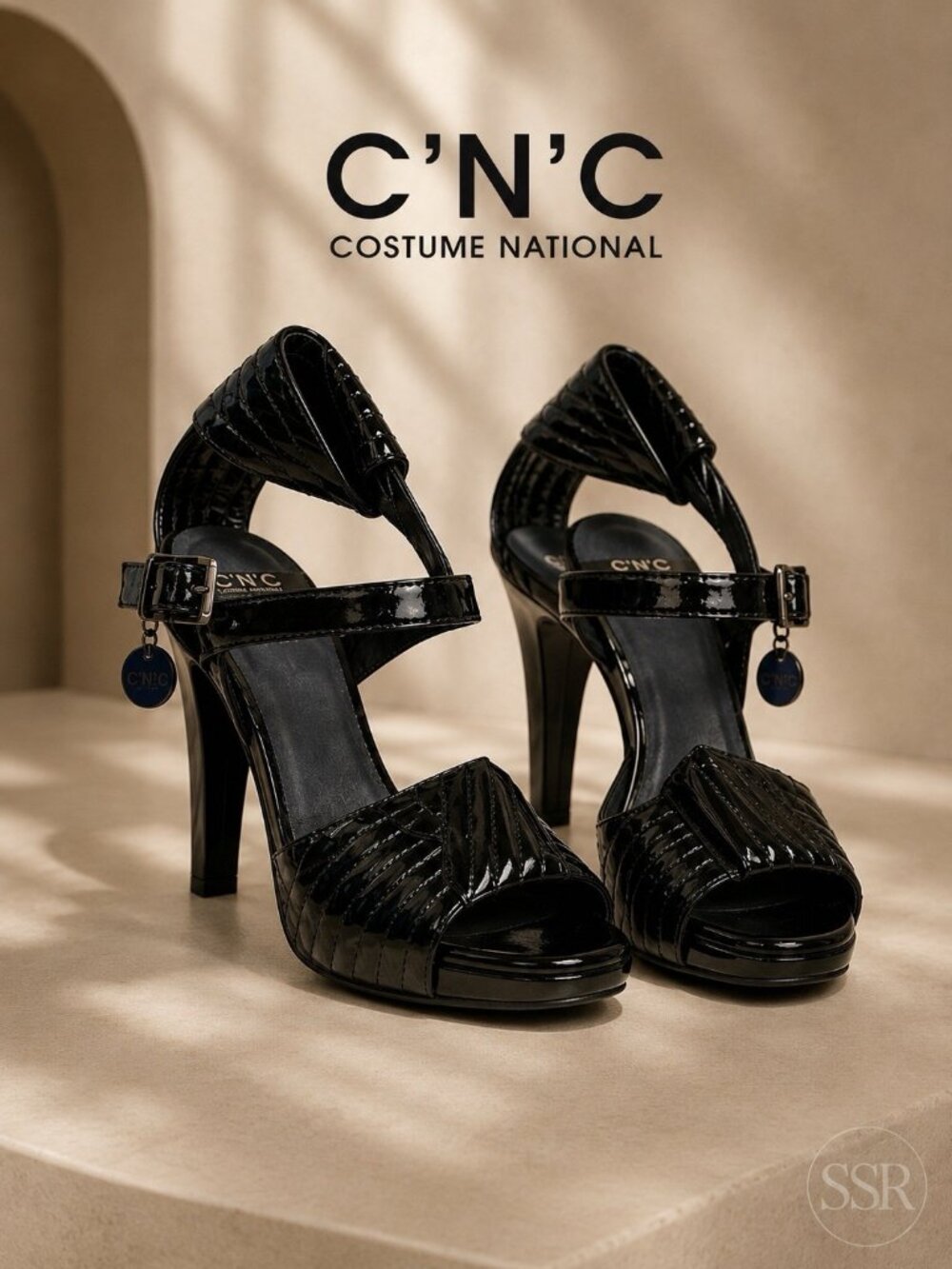 C’N’C Costume National Black Patent Leather Platform Heels Sandals EU 39 Italy Y